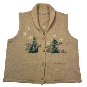 Vintage Eddie Bauer Legends Wool Blend Vest 3X Tan Ice Skating Scene